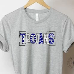Hustle & Heart NC Trojans Blue/White/Silver Doodle Graphic Tee School Doodle Designs