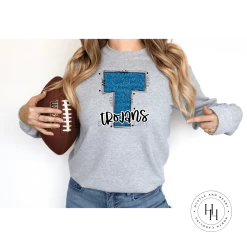 Hustle & Heart NC Trojans Carolina Blue Glitter Varsity Doodle School Doodle Designs
