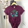 Hustle & Heart NC Turquoise Leopard Monogram Graphic Tee- Maroon Shirt Monogram Tees