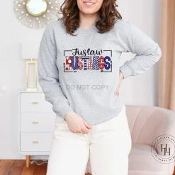 Hustle & Heart NC Tuslaw Mustangs Red/Blue/White Doodle Graphic Tee School Doodle Designs