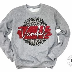 Hustle & Heart NC Vandals Red/White With Black Outline Faux Glitter Leopard Circle Designs