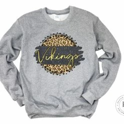 Hustle & Heart NC Faux Glitter Leopard Circle Designs Vikings Black/Gold With Black Outline Tan Leopard