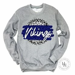 Hustle & Heart NC Vikings Grey Leopard Graphic Tee Faux Glitter Leopard Circle Designs