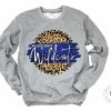 Hustle & Heart NC Walnut Grove Wildcats Blue/White With Black Outline Tan Leopard