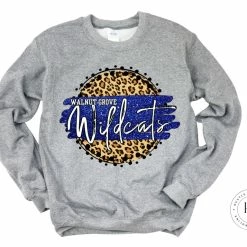 Hustle & Heart NC Walnut Grove Wildcats Blue/White With Black Outline Tan Leopard