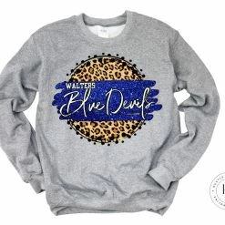 Hustle & Heart NC Faux Glitter Leopard Circle Designs Walters Blue Devils Blue/White With Black Outline Tan Leopard