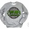Hustle & Heart NC Faux Glitter Leopard Circle Designs Warhawks Green/White With Black Outline