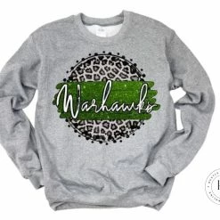 Hustle & Heart NC Faux Glitter Leopard Circle Designs Warhawks Green/White With Black Outline