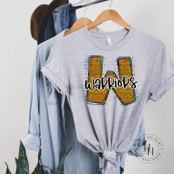 Hustle & Heart NC Warriors Gold Glitter Varsity Doodle