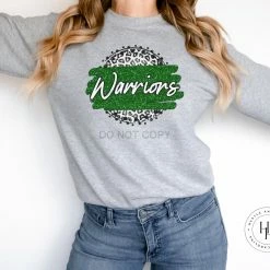 Hustle & Heart NC Faux Glitter Leopard Circle Designs Warriors Green/White Leopard Circle Graphic Tee