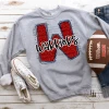 Hustle & Heart NC Warriors Red/Blue Glitter Varsity Doodle School Doodle Designs