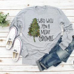 Hustle & Heart NC Weed Wish You A Merry Christmas Graphic Tee