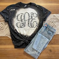 Hustle & Heart NC Monogram Tees White Leopard Bleach Monogram Graphic Tee