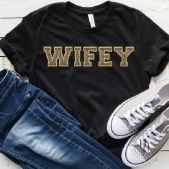 Hustle And Heart NC Wifey Leopard Faux Chenille Letters Graphic Tee
