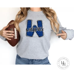 Hustle & Heart NC School Doodle Designs Wildcats Blue Glitter Varsity Doodle