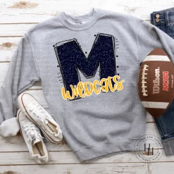 Hustle & Heart NC School Doodle Designs Wildcats Glitter Varsity Doodle