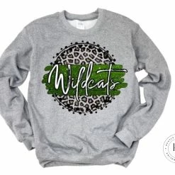 Hustle & Heart NC Faux Glitter Leopard Circle Designs Wildcats Green/White With Black Outline