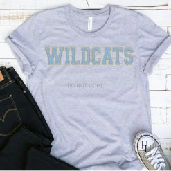 Hustle And Heart NC Wildcats Light Blue Faux Chenille Letters Graphic Tee