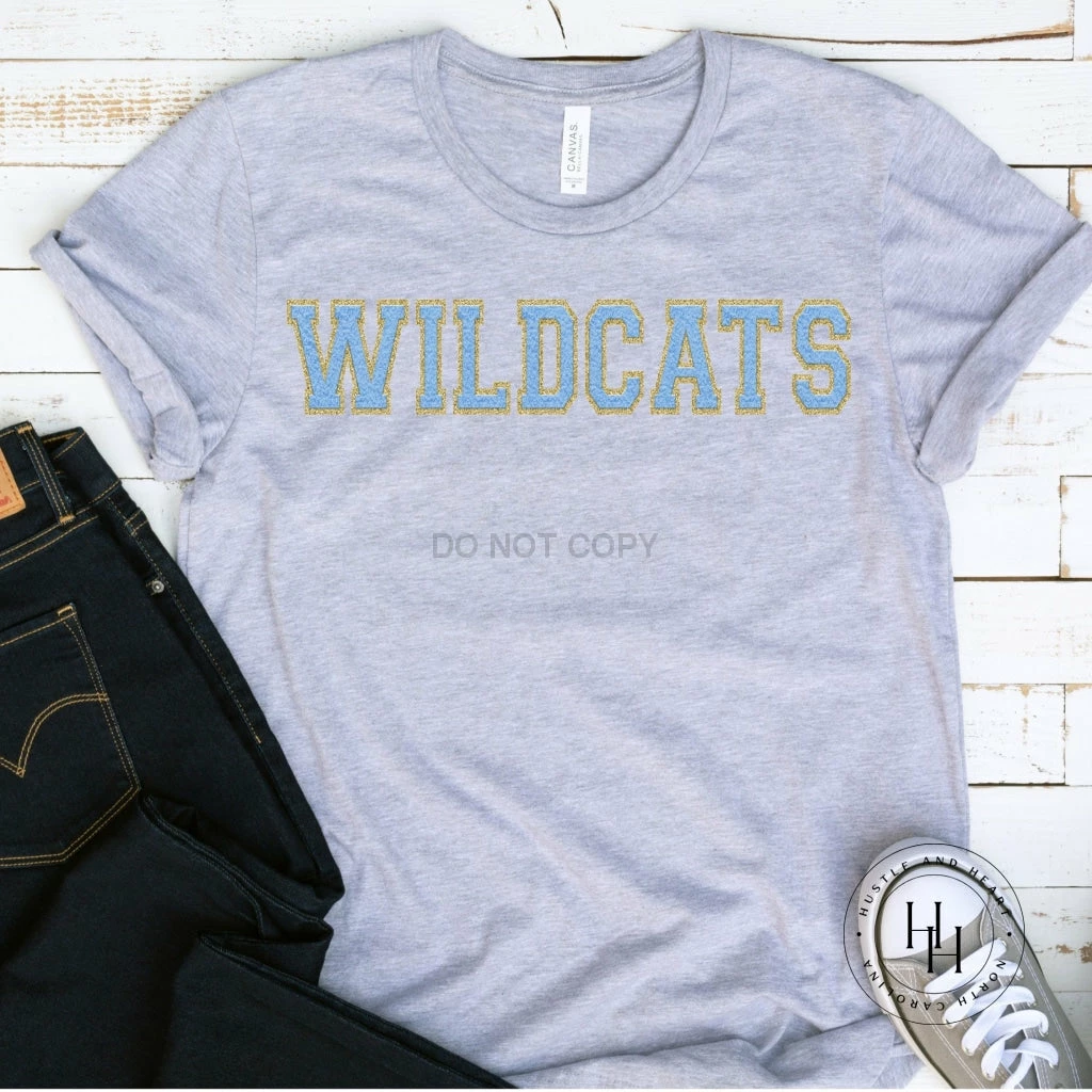 Hustle And Heart NC Wildcats Light Blue Faux Chenille Letters Graphic Tee