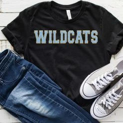 Hustle And Heart NC Wildcats Light Blue Faux Chenille Letters Graphic Tee
