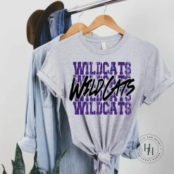 Hustle And Heart NC Wildcats Purple Stacked Mascot Graphic Tee