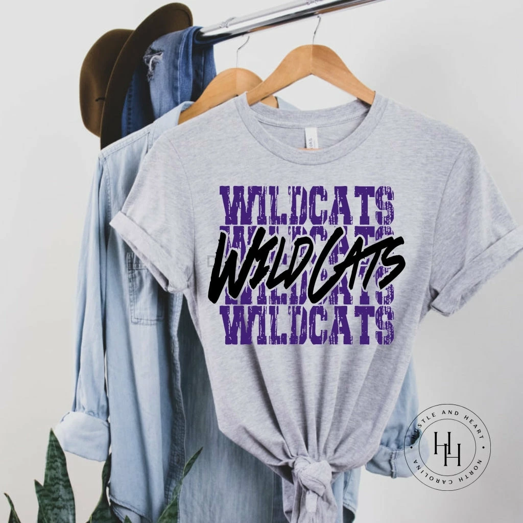 Hustle And Heart NC Wildcats Purple Stacked Mascot Graphic Tee