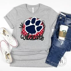 Hustle & Heart NC Faux Glitter Leopard Circle Designs Wildcats Royal Blue/Red Graphic Tee