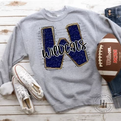 Hustle & Heart NC Wildcats Yellow Glitter Varsity Doodle