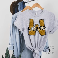 Hustle & Heart NC School Doodle Designs Wildcats Yellow Gold Glitter Varsity Doodle