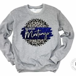 Hustle & Heart NC Wildorado Mustangs Royal Blue And White Faux Glitter Leopard Circle Designs