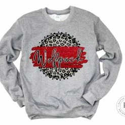 Hustle & Heart NC Wolfpack Red/Black With White Outline Faux Glitter Leopard Circle Designs