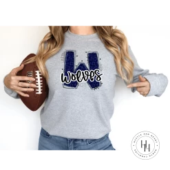 Hustle & Heart NC Wolves Navy Glitter Varsity Doodle School Doodle Designs
