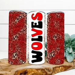 Hustle & Heart NC Tumbler Of The Week Wolves Red/Black/Leopard Completed 20oz Skinny Tumbler