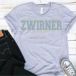 Hustle And Heart NC Zwirner Grey Faux Chenille Letters Graphic Tee Faux Chenille And Glitter Letter Patch Tees